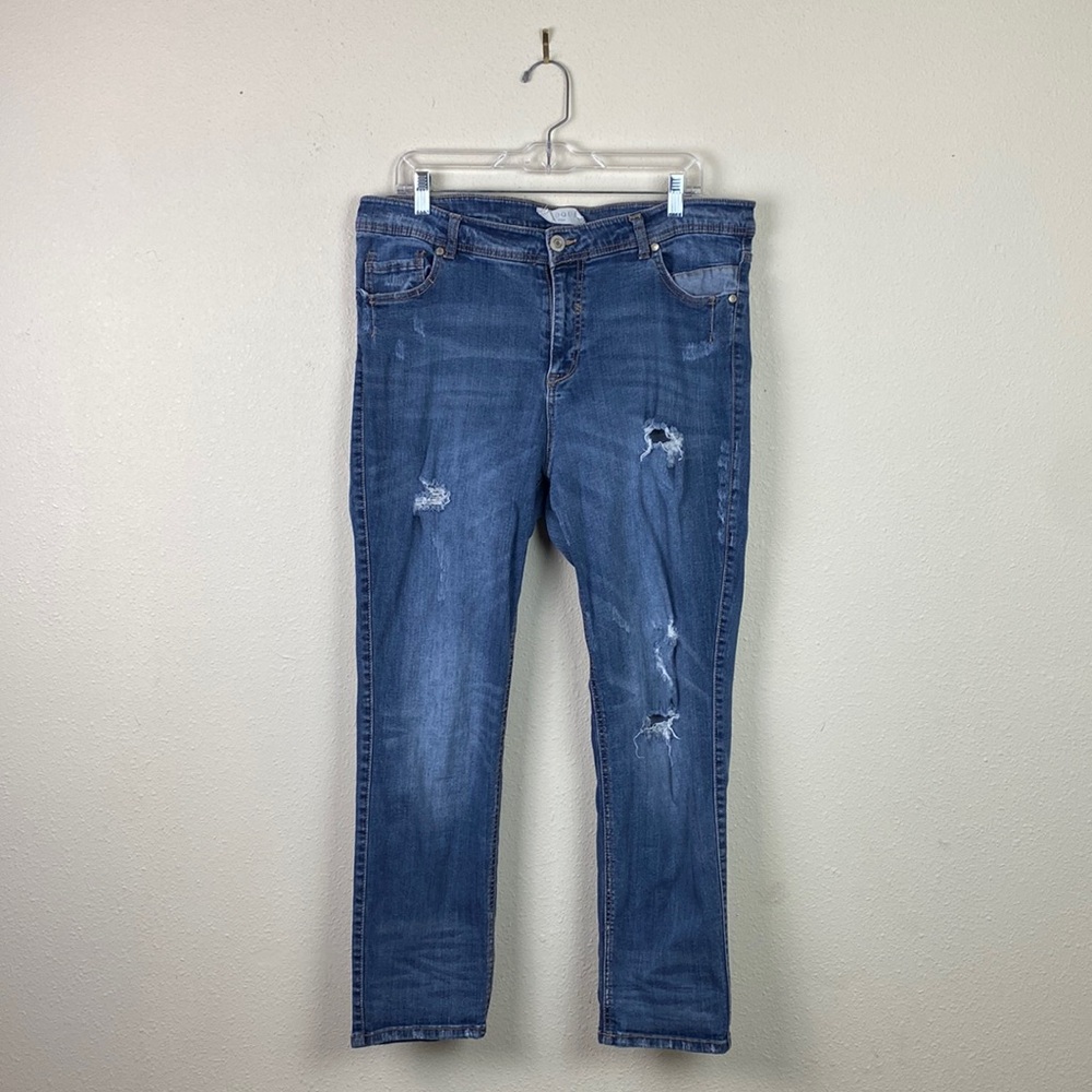 ELOQUII | Plus Size Medium Wash Distressed Denim Skinny-Straight Jeans 18